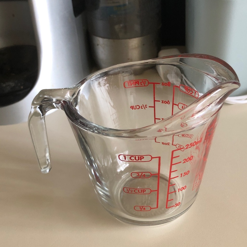 Clear Glass 1-Cup Measuring Cup with Red Markings